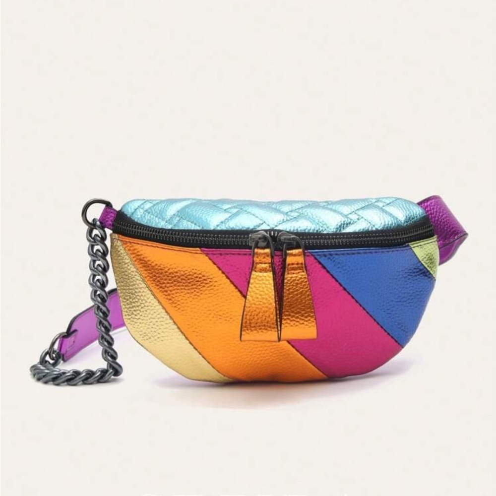 Vibrant Multicolor Patchwork Leather Crossbody Belt Bag - Picture 3 of 10